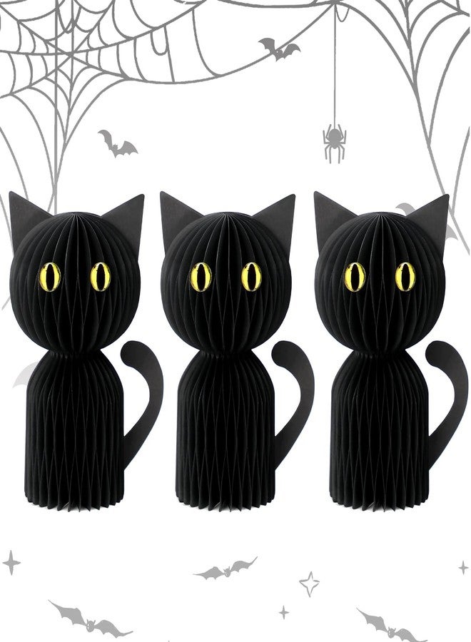 NEWLIGHTURE 3 Pcs Black Cat Halloween Decor, Honeycomb Paper Table Centerpiece for Party, Home Desk, Indoor Halloween Cat Decor - Image 1